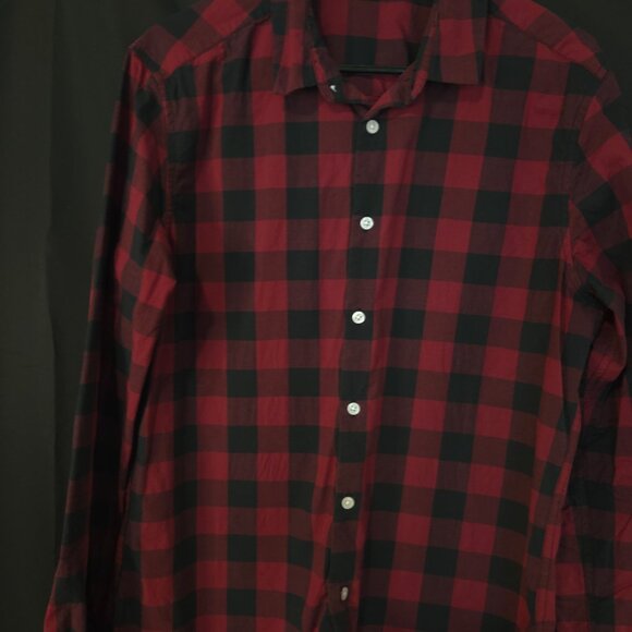 Mens ASOS Red Plaid Short Sleeve Button-Up Shirt Size L Cotton/Polyester - Picture 3 of 6